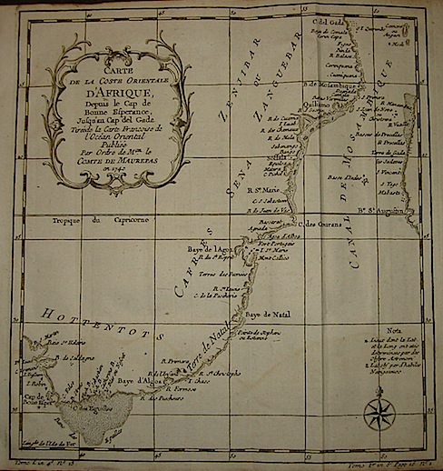 Bellin Jacques Nicolas (1703-1772) Carte de la Coste Orientale d'Afrique, depuis le Cap de Bonne Esperance, jusqu'au Cap del Gada... 1740 Parigi